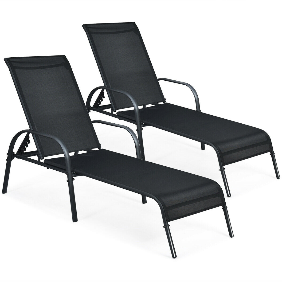 2 sillas de salón reclinables para patio exterior con tela y reposabrazos ajustables - Marrón