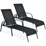 2 sillas de salón reclinables para patio exterior con tela y reposabrazos ajustables - Marrón
