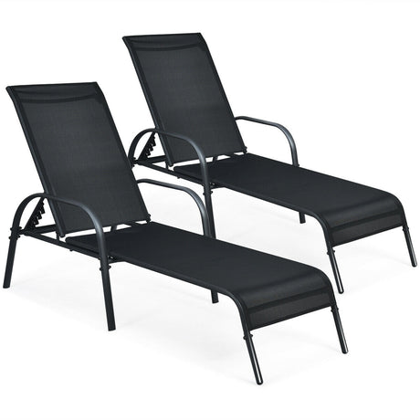 2 sillas de salón reclinables para patio exterior con tela y reposabrazos ajustables - Marrón