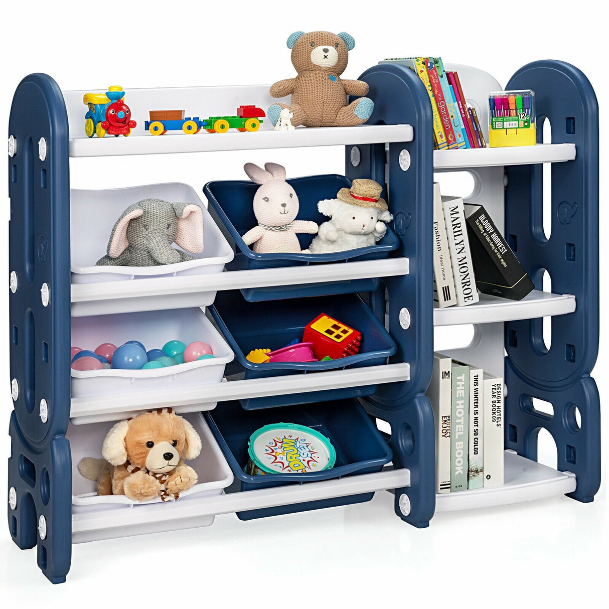 Organizador de almacenamiento de juguetes para niños con cubos y estante multicapa para dormitorio o sala de juegos