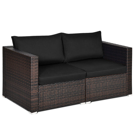 Juego de sofá seccional de mimbre de 2 piezas para patio - Beige