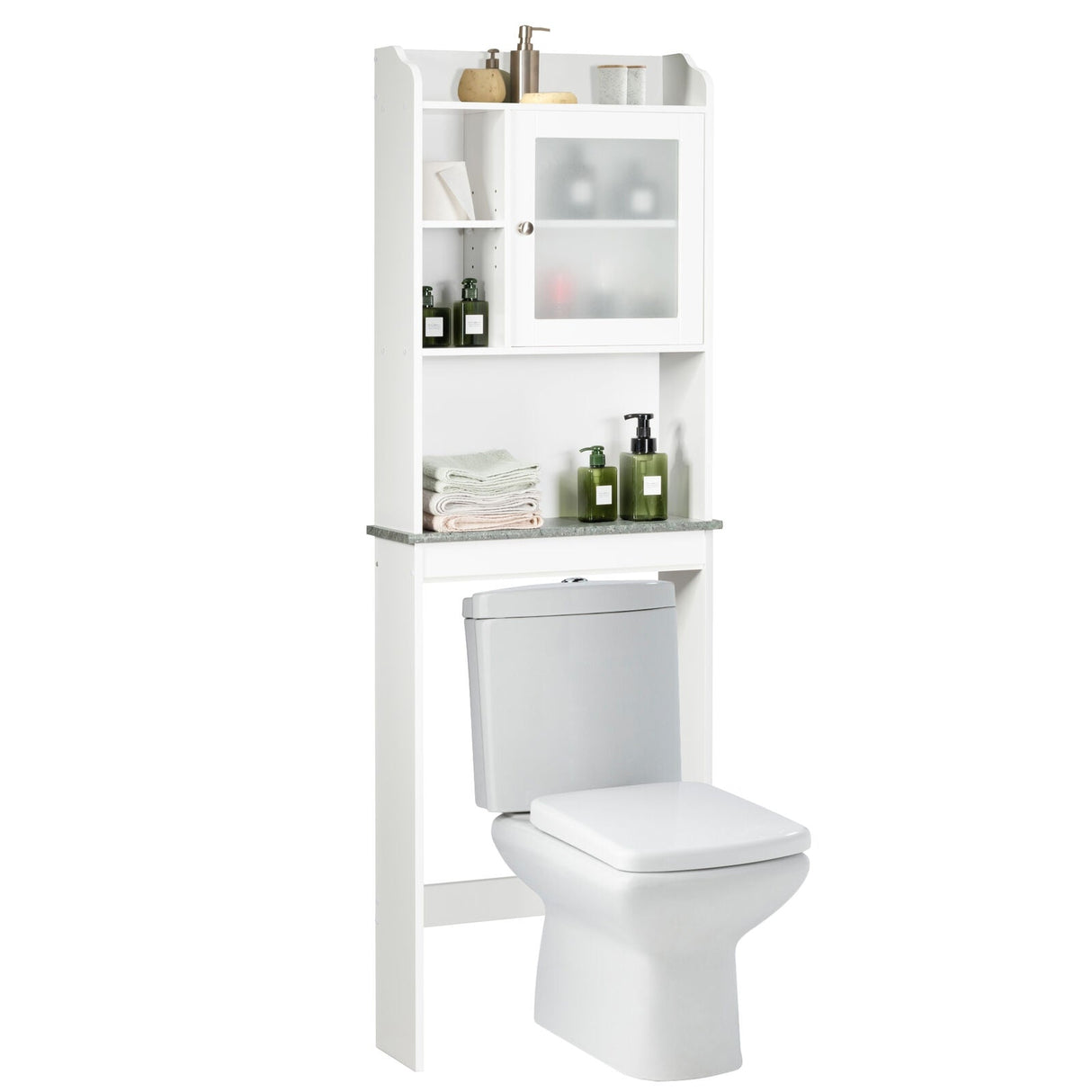 Armario blanco para baño ahorrador de espacio, sobre inodoro