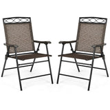 Set of 2 Patio Folding Chairs Sling Portable Dining Chair Set with Armrest