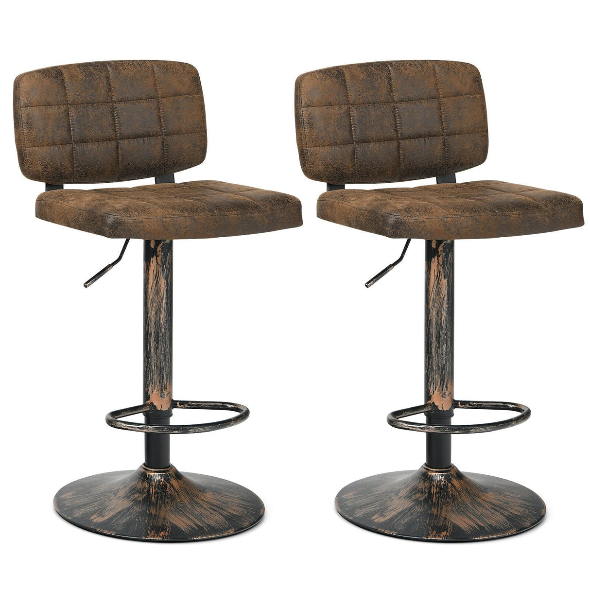 Juego de 2 taburetes de bar vintage con altura regulable y reposapiés