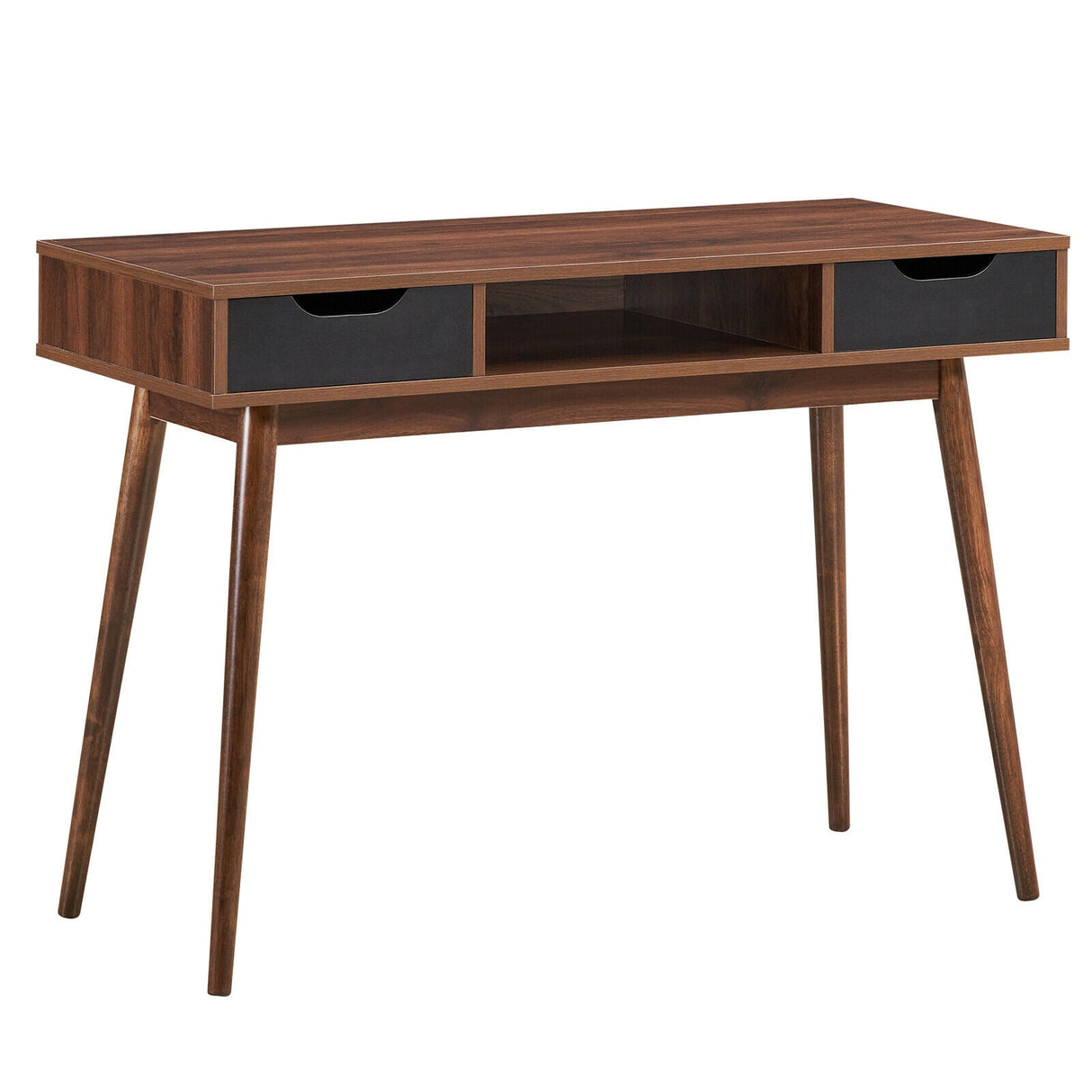 Escritorio de computadora elegante con 2 cajones y patas de madera maciza