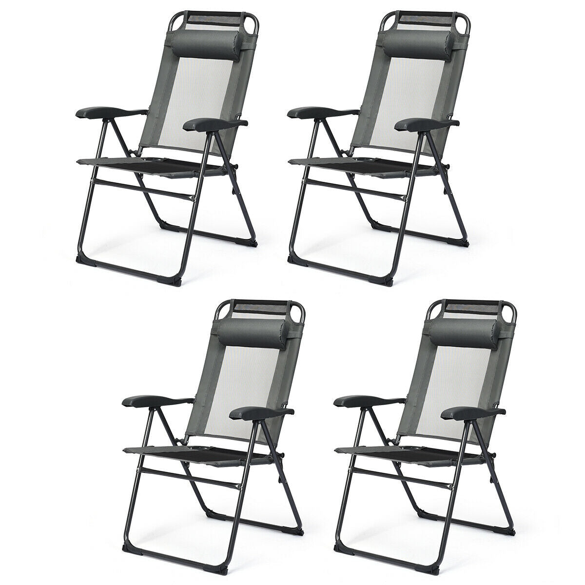 4 sillas reclinables plegables ajustables para patio y jardín con reposacabezas