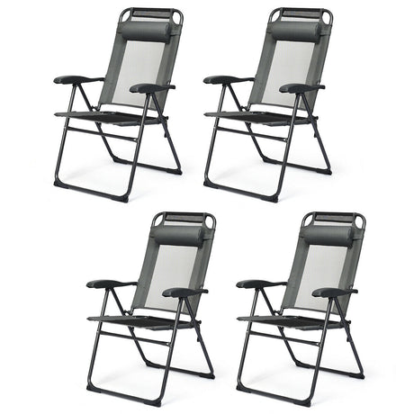 4 sillas reclinables plegables ajustables para patio y jardín con reposacabezas