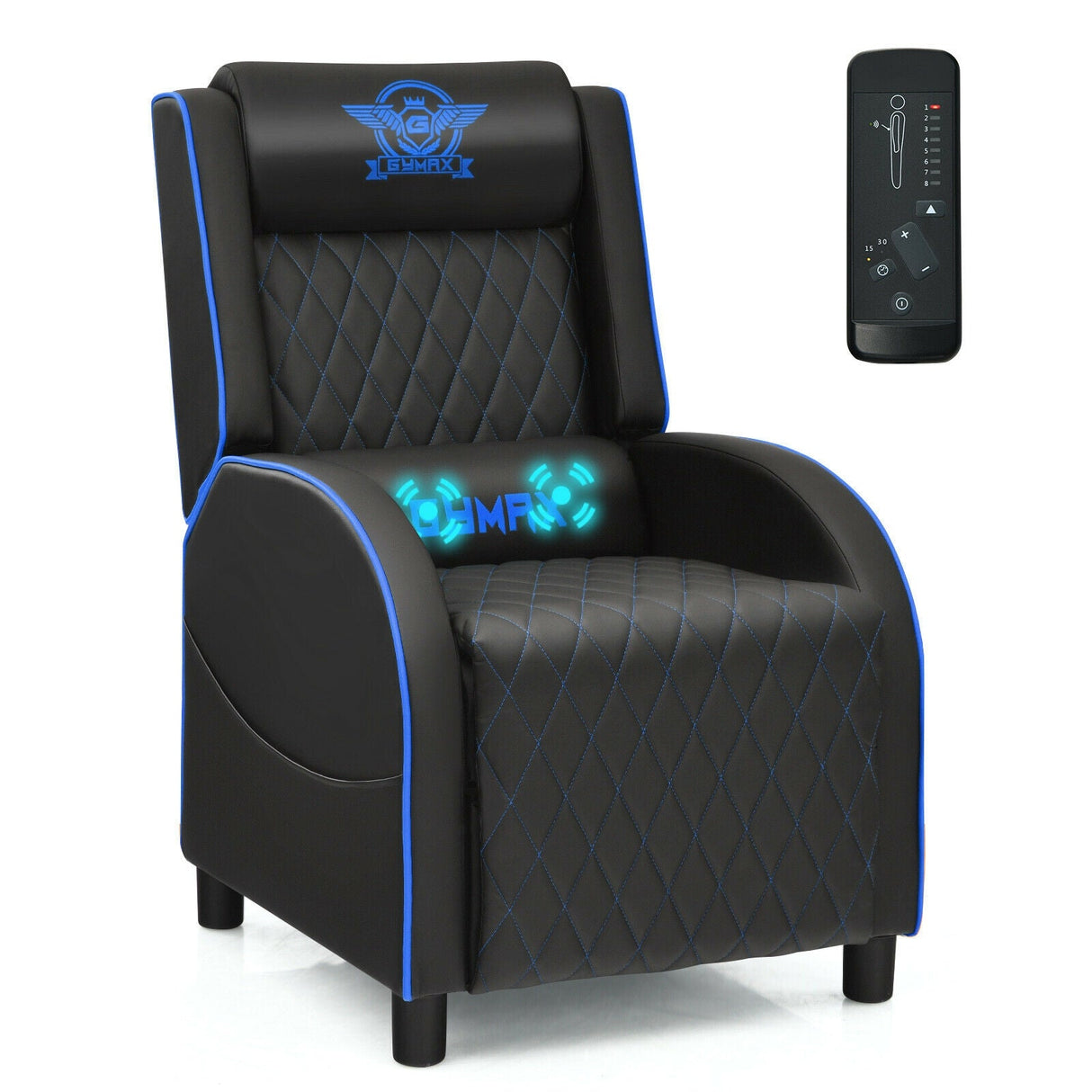 Sillón reclinable de masaje para juegos con reposacabezas y respaldo ajustable para cine en casa