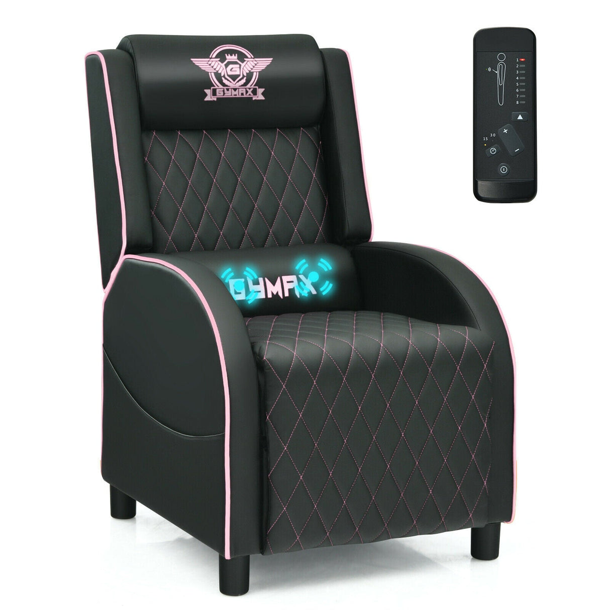 Sillón reclinable de masaje para juegos con reposacabezas y respaldo ajustable para cine en casa