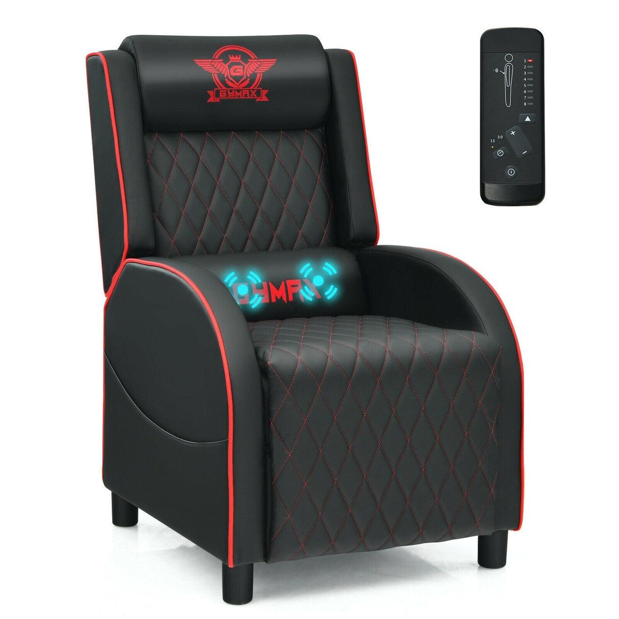 Sillón reclinable de masaje para juegos con reposacabezas y respaldo ajustable para cine en casa