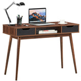 Escritorio de computadora elegante con 2 cajones y patas de madera maciza