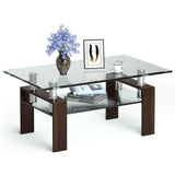 Mesa de centro rectangular de cristal con patas metálicas para salón