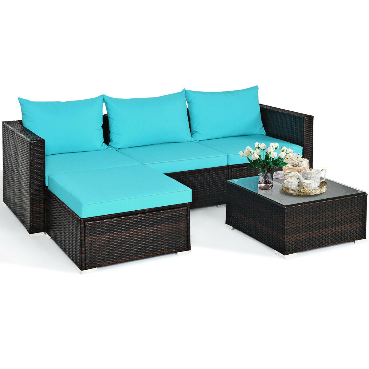 Juego de muebles de ratán para patio de 5 piezas