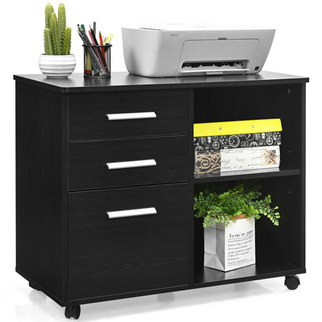 Archivador lateral móvil de 3 cajones con soporte para impresora