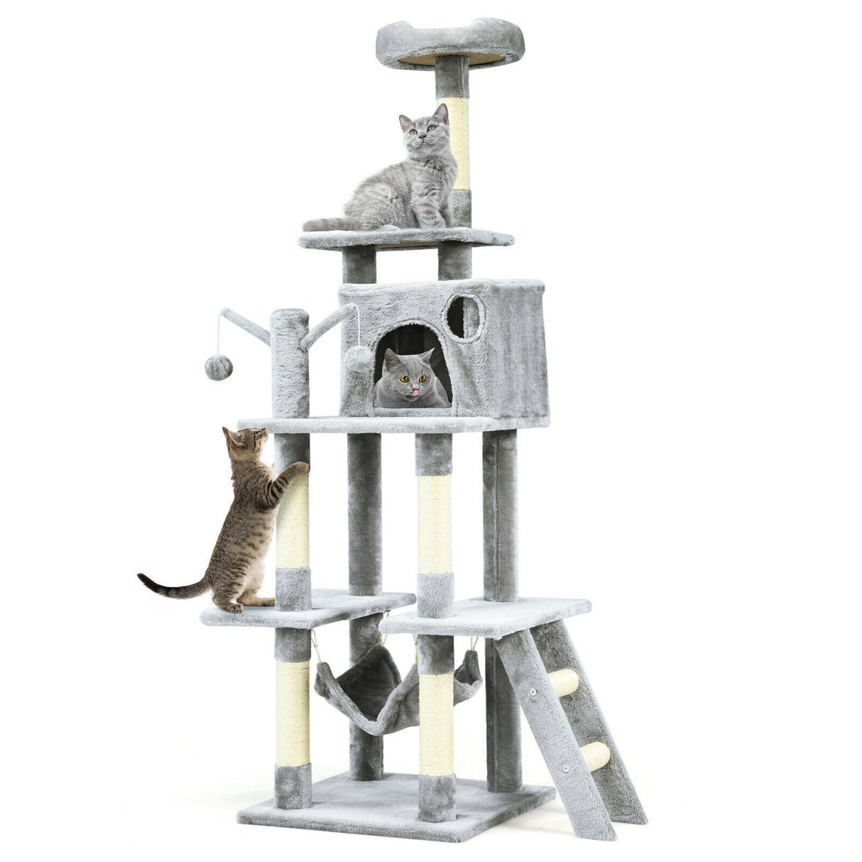 Árbol para gatos de 66 pulgadas, condominio, centro de actividades multinivel para gatitos - Gris