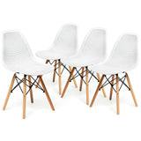 Juego de 4 sillas de plástico modernas con diseño calado y patas de madera