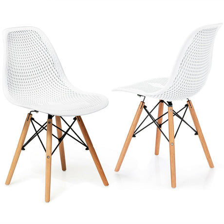 Juego de 2 sillas modernas de plástico huecas con patas de madera