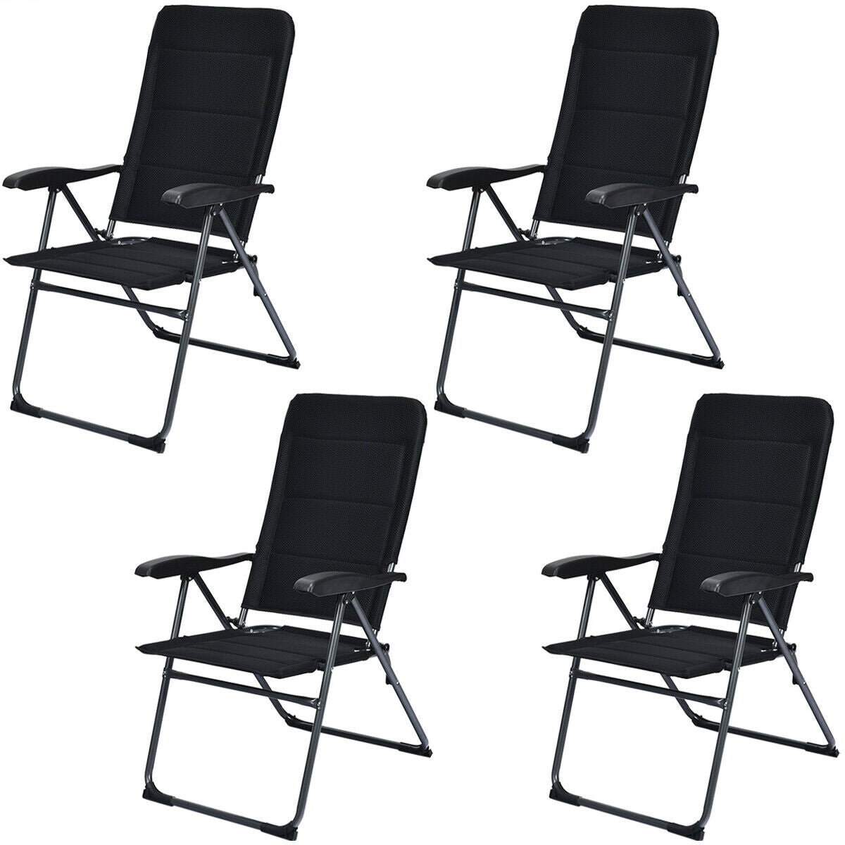 Juego de 4 sillas plegables para patio con respaldo ajustable - Negro