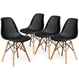 Juego de 4 sillas de plástico modernas con diseño calado y patas de madera