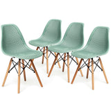 Juego de 4 sillas de plástico modernas con diseño calado y patas de madera