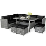7 Pieces Patio Rattan Dining Furniture Sectional Sofa Set with Wicker Ottoman