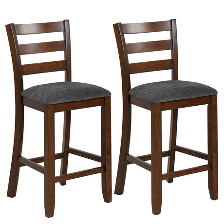 2 sillas de altura de mostrador con asiento de tela y patas de madera de caucho