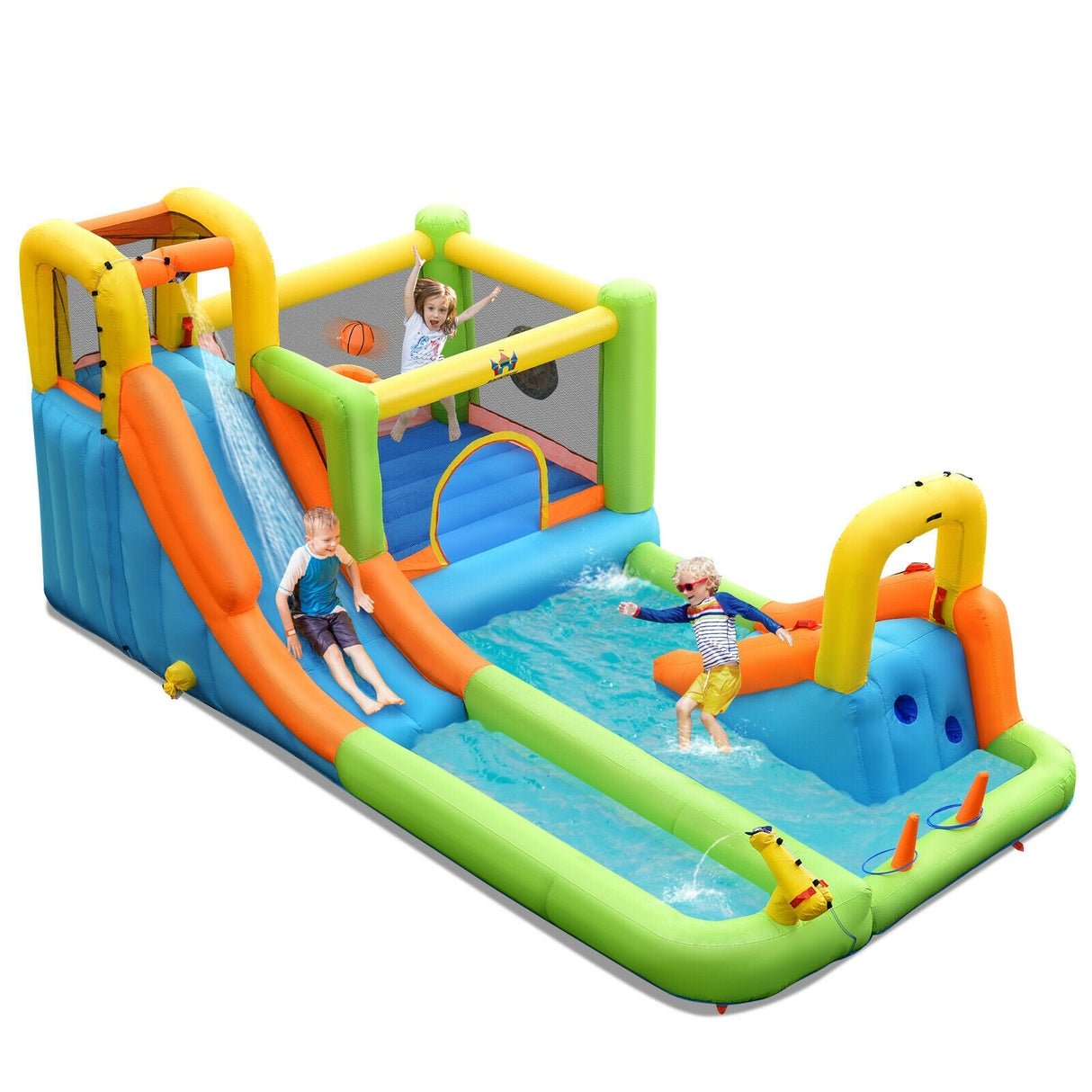 Parque Acuático Hinchable 8 en 1 con Tobogán y Casa de Rebotes sin Soplador