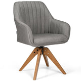 Sillón giratorio tapizado con patas de madera de haya