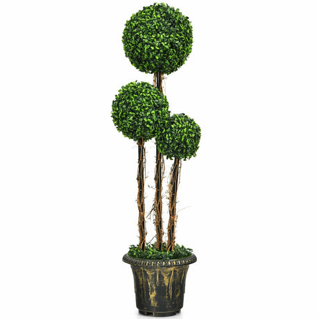 Planta de Topiario Artificial de Triple Bola, Resistente a los Rayos UV, de 1.2 m
