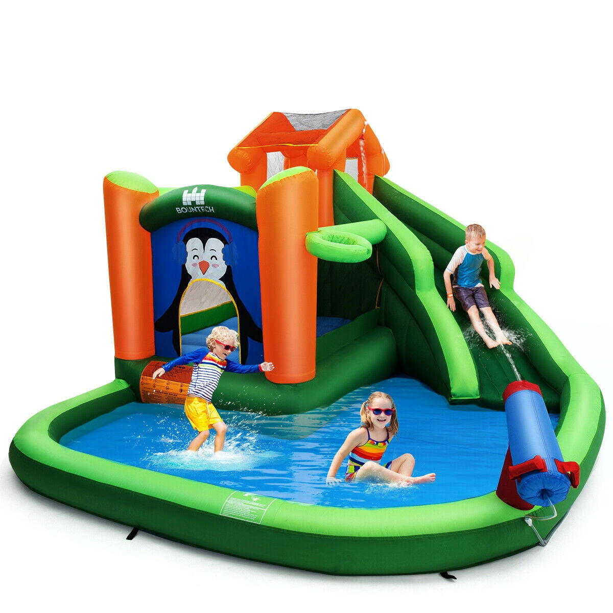 Castillo hinchable con tobogán y parque acuático sin soplador
