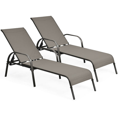 2 sillas de salón reclinables para patio exterior con tela y reposabrazos ajustables - Marrón