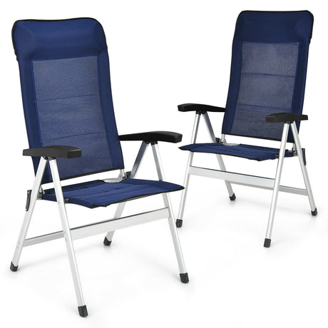 2 sillas de comedor para patio con reposacabezas portátil ajustable - Azul