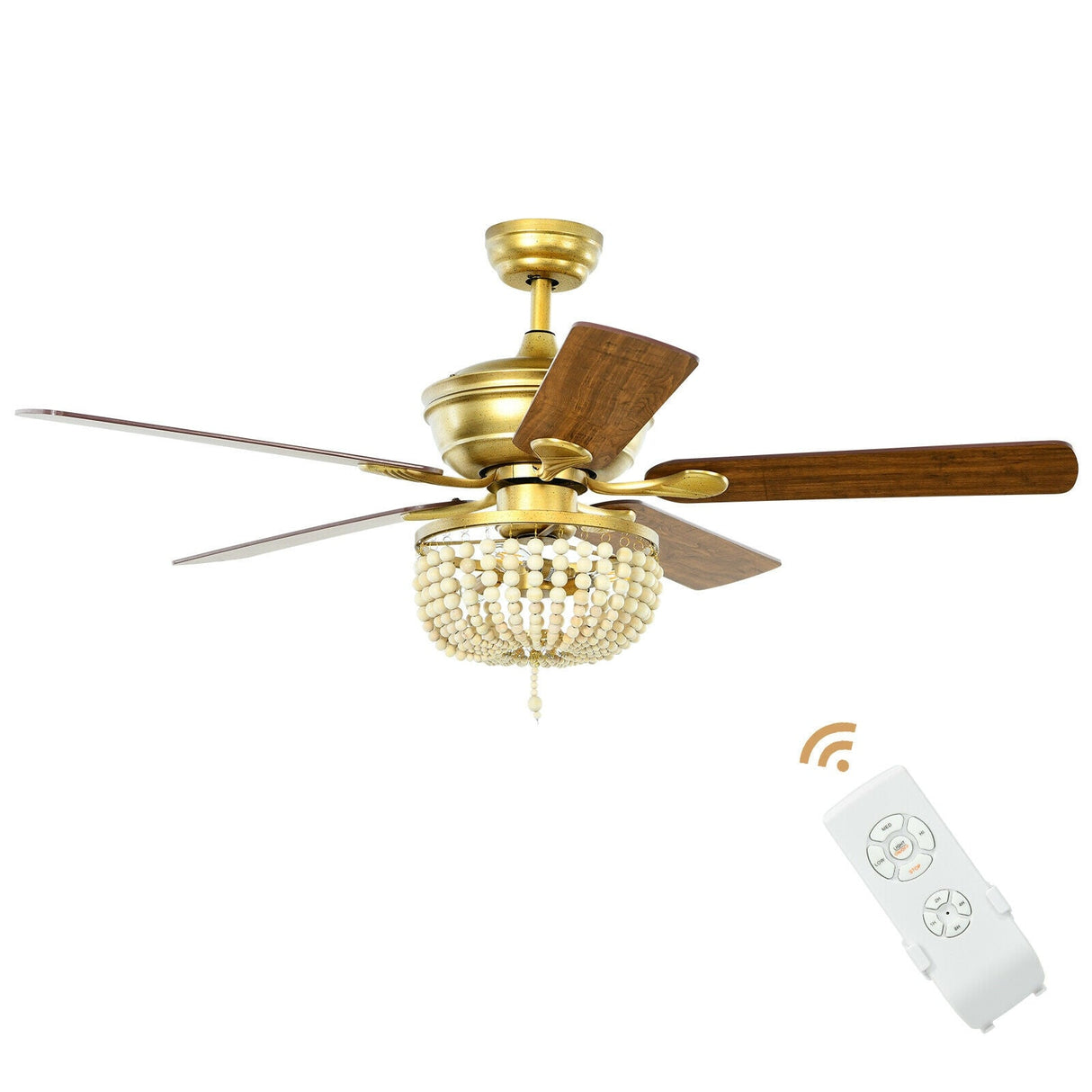 Ventilador de techo retro de 52 pulgadas con luz, aspas reversibles y control remoto