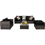 6 Pcs Patio Rattan Furniture Set with Sectional Cushion