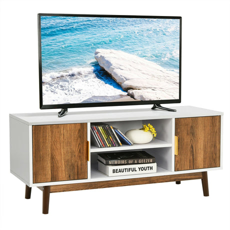 Mueble de TV de 2 puertas con 2 gabinetes y estantes abiertos para televisores de hasta 50 pulgadas