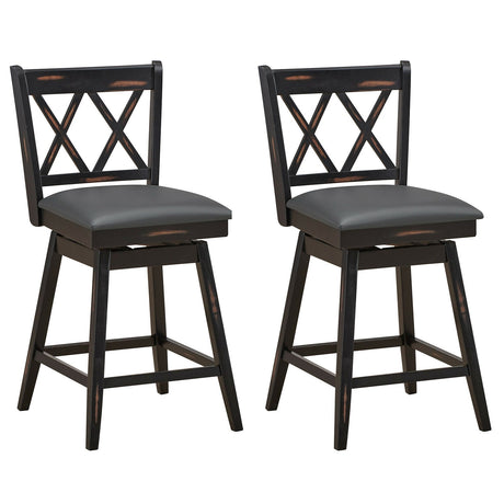 Juego de 2 Taburetes Giratorios de 24 Pulgadas para Mostrador con Patas de Madera de Caucho