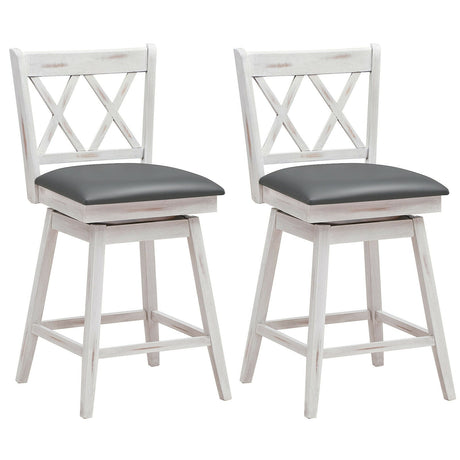 Juego de 2 Taburetes Giratorios de 24 Pulgadas para Mostrador con Patas de Madera de Caucho