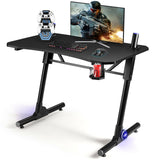 Escritorio de juegos de 43.5 pulgadas de alto, ajustable, con luces LED azules