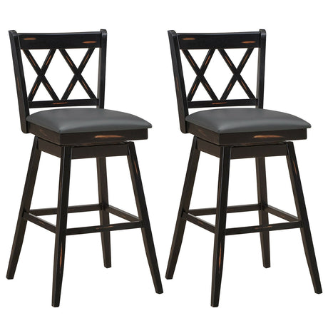 Juego de 2 Taburetes de Bar de 29 Pulgadas con Patas de Madera de Caucho