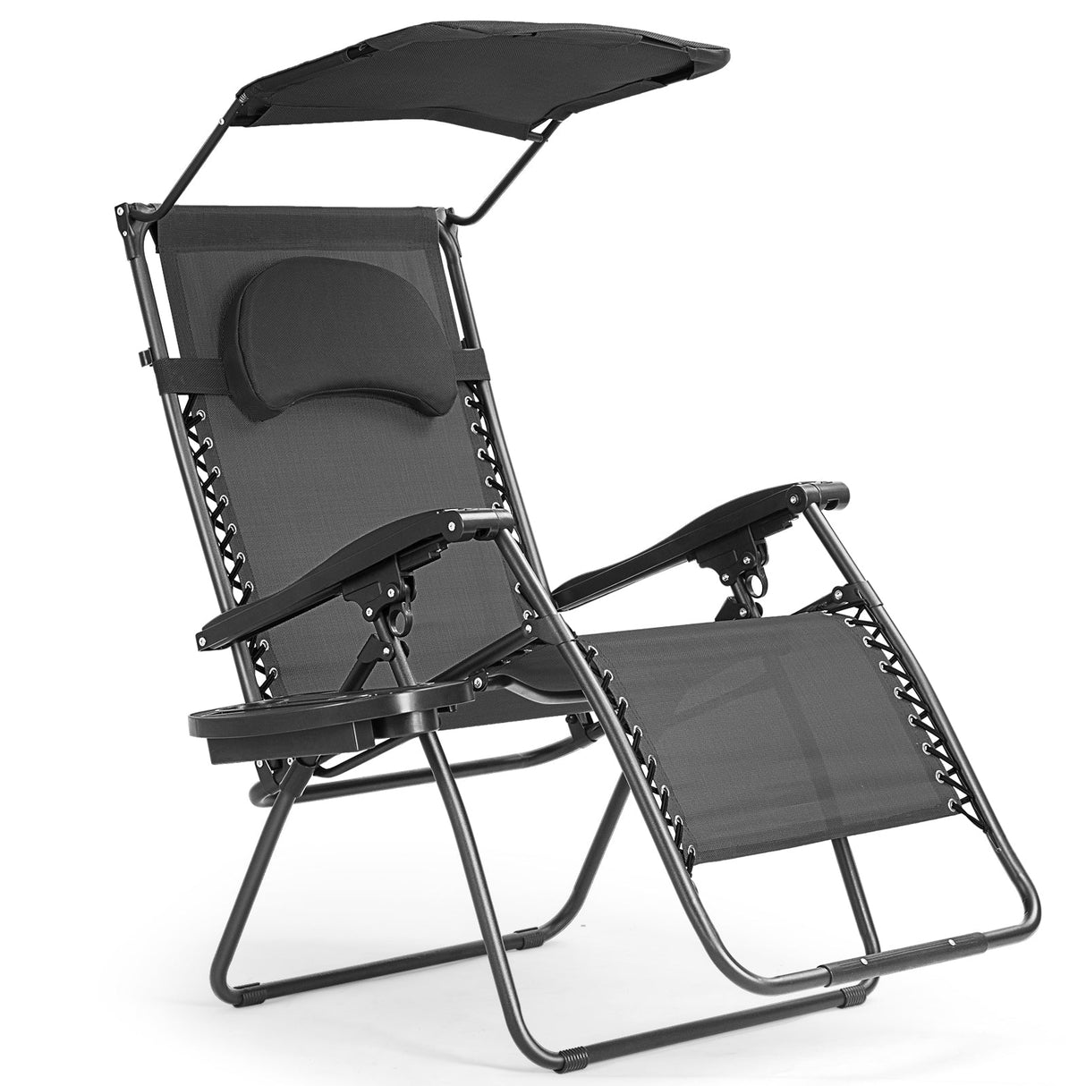 Folding Recliner Lounge Chair with Shade Canopy Cup Holder