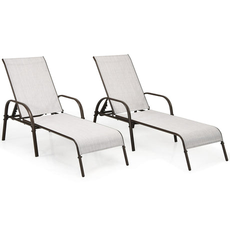 2 sillas de salón reclinables para patio exterior con tela y reposabrazos ajustables - Marrón