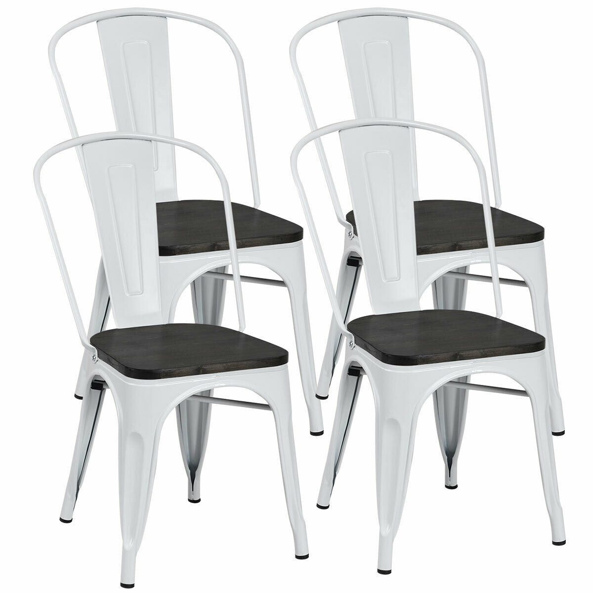 4 sillas de comedor metálicas apilables estilo Tolix con asiento de madera