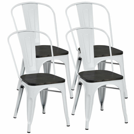 4 sillas de comedor metálicas apilables estilo Tolix con asiento de madera