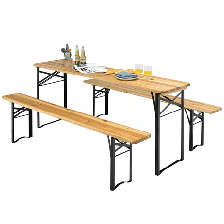 Juego de Banco y Mesa de Picnic Plegable de Madera de 3 Piezas