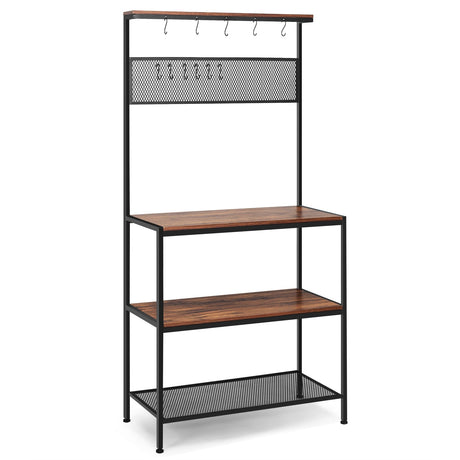 Estante de cocina de 4 niveles con ganchos y panel de malla