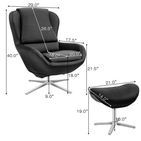 Sillón reclinable giratorio 360° de cuero con otomana y base de aleación de aluminio