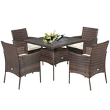 Juego de muebles de comedor de ratán para patio de 5 piezas con sillones y mesa con superficie de madera