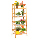 4-Tier Bamboo Plant Rack with Guardrails Stable and Space-Saving