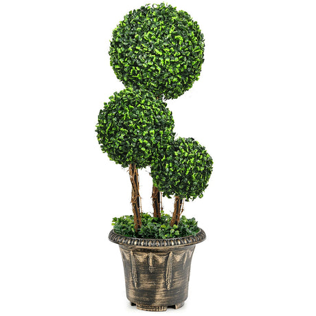 Árbol topiario artificial de bola triple de 30 pulgadas para interior y exterior con protección UV