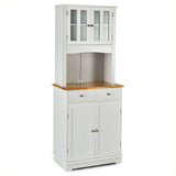 Kitchen Pantry Cabinet with Wood Top and Hutch-White